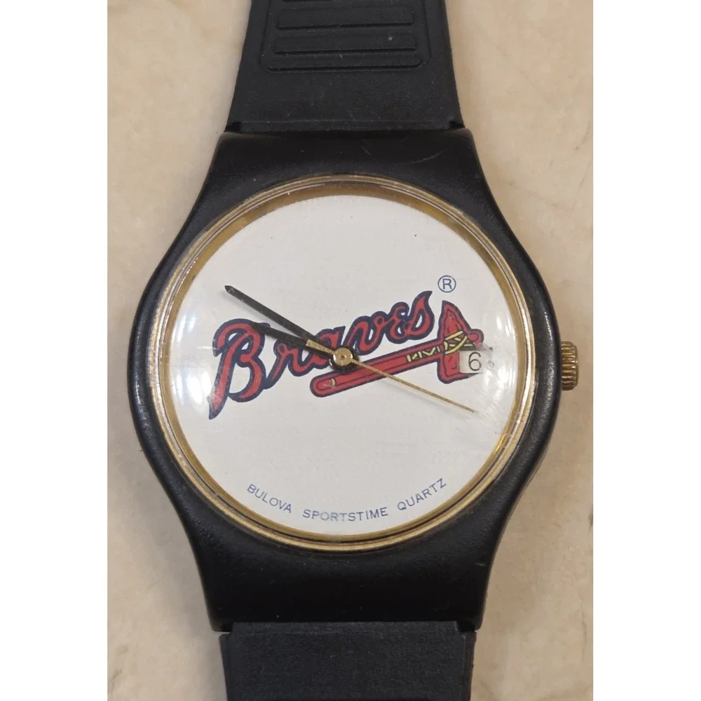 1990s Bulova Sportstime Braves Watch MLB Baseball‎ Wrist Watch - New Battery